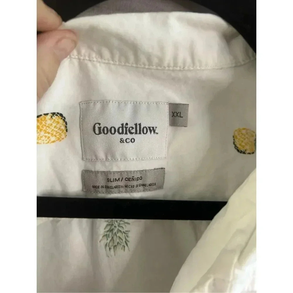 Goodfellow Men’s White Short Sleeve‎ Button Front Pineapple Print Shirt Sz XXL - Picture 4 of 7